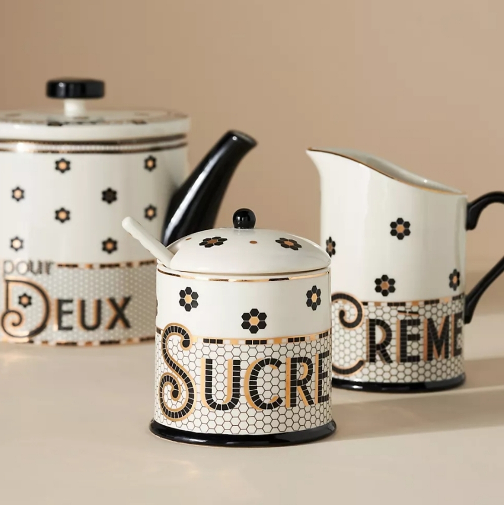 NEW Anthropologie Bistro Tile Sugar Bowl